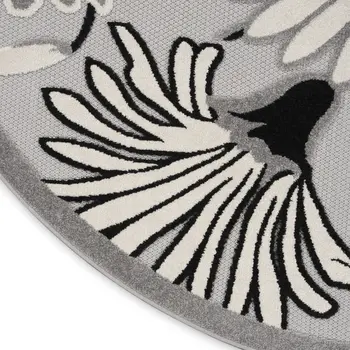 5' Black And White Round Floral Indoor Outdoor Area Rug