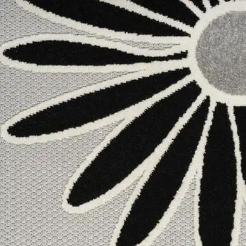 12' Black And White Floral Indoor Outdoor Runner Rug
