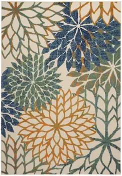 5' X 8' Blue And Green Floral Indoor Outdoor Area Rug