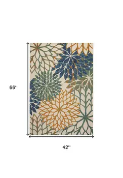 4' X 6' Blue And Green Floral Indoor Outdoor Area Rug