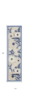 8' Blue And Gray Floral Indoor Outdoor Runner Rug