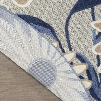 5' Blue And Gray Round Floral Indoor Outdoor Area Rug