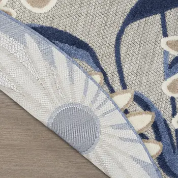 5' Blue And Gray Round Floral Indoor Outdoor Area Rug