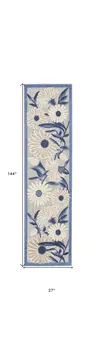 12' Blue And Gray Floral Indoor Outdoor Runner Rug