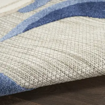 12' Blue And Gray Floral Indoor Outdoor Runner Rug