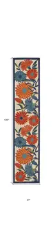 10' Ivory Blue And Orange Floral Indoor Outdoor Runner Rug