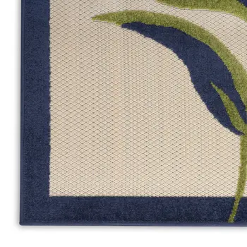10' Ivory Blue And Orange Floral Indoor Outdoor Runner Rug