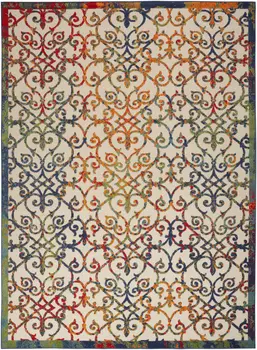 10' X 14' Ivory Blue Orange Green And Red Medallion Indoor Outdoor Area Rug