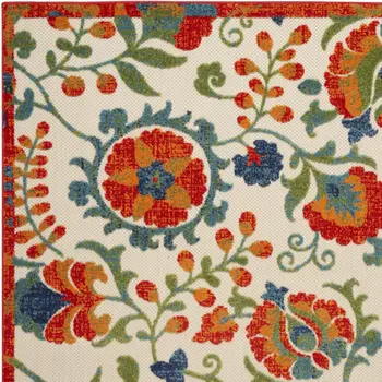 6' X 9' Red Gold Green And Teal Blue Floral Indoor Outdoor Area Rug