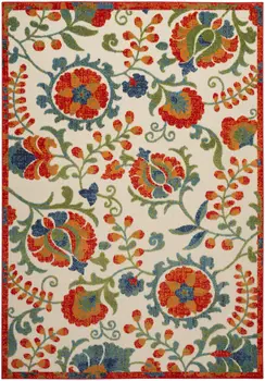 4' X 6' Red Gold Green And Teal Blue Floral Indoor Outdoor Area Rug