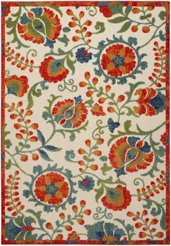 4' X 6' Red Gold Green And Teal Blue Floral Indoor Outdoor Area Rug