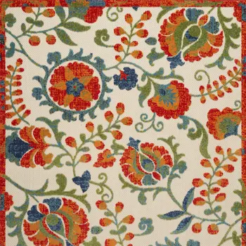 4' X 6' Red Gold Green And Teal Blue Floral Indoor Outdoor Area Rug