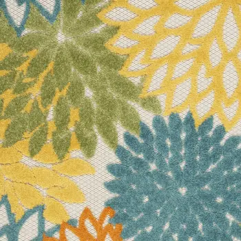3' X 5' Turquoise Yellow Orange And Blue Floral Indoor Outdoor Area Rug