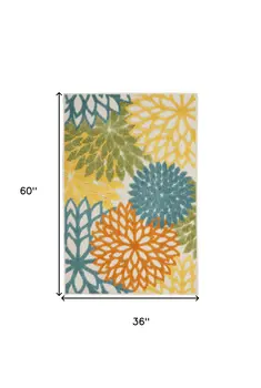3' X 5' Turquoise Yellow Orange And Blue Floral Indoor Outdoor Area Rug