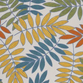 10' X 14' Ivory Blue Orange And Green Palm Leaf Indoor Outdoor Area Rug