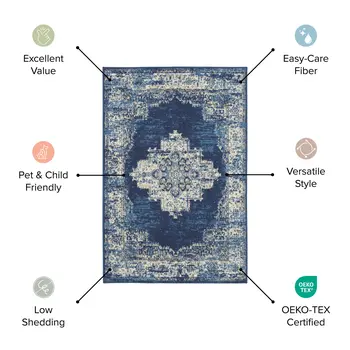 10' Ivory Blue And Orange Round Floral Indoor Outdoor Area Rug