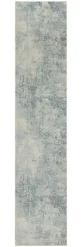 10' Blue And Ivory Abstract Washable Runner Rug
