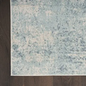 10' Blue And Ivory Abstract Washable Runner Rug