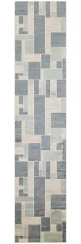 8' Blue And Ivory Geometric Washable Runner Rug