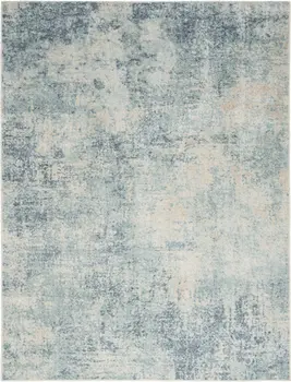 8' X 10' Blue and Ivory Abstract Power Loom Washable Area Rug