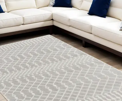 9' X 12' Blue and Ivory Abstract Power Loom Washable Area Rug