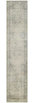 10' Blue And Ivory Floral Medallion Distressed Washable Runner Rug