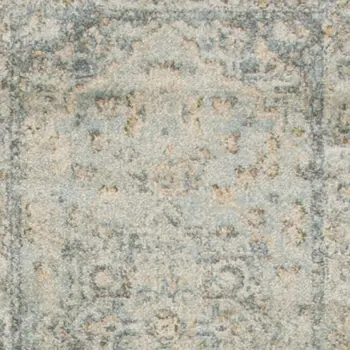 10' Blue And Ivory Floral Medallion Distressed Washable Runner Rug