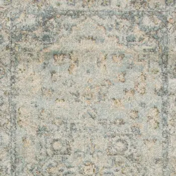 8' Blue And Ivory Floral Medallion Distressed Washable Runner Rug