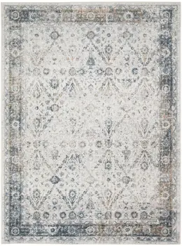 7' X 9' Blue and Ivory Floral Medallion Power Loom Distressed Washable Area Rug