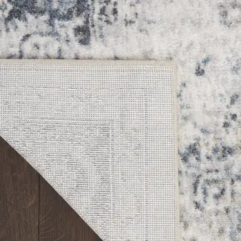 8' X 10' Blue and Ivory Floral Medallion Power Loom Distressed Washable Area Rug
