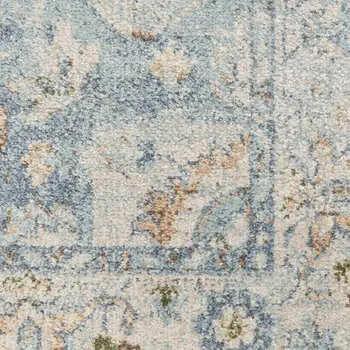 8' X 10' Blue and Ivory Floral Medallion Power Loom Distressed Washable Area Rug