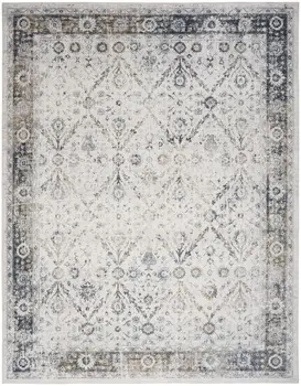 9' X 12' Blue and Ivory Floral Medallion Power Loom Distressed Washable Area Rug