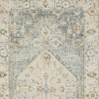 8' Blue And Silver Floral Medallion Distressed Washable Runner Rug