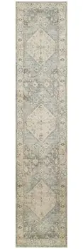 8' Blue And Silver Floral Medallion Distressed Washable Runner Rug