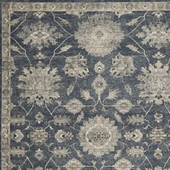 9' X 12' Beige and Blue Floral Medallion Power Loom Area Rug