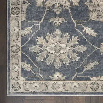 9' X 12' Beige and Blue Floral Medallion Power Loom Area Rug