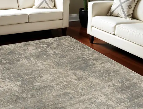 9' X 12' Beige and Gray Abstract Power Loom Area Rug