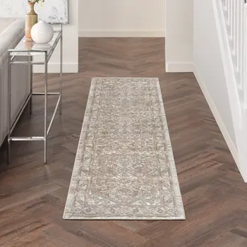 8' Beige And Ivory Medallion Distressed Runner Rug