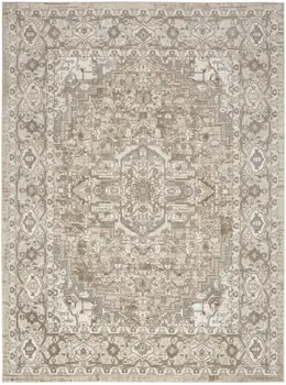 5' X 7' Beige and Ivory Medallion Power Loom Distressed Area Rug