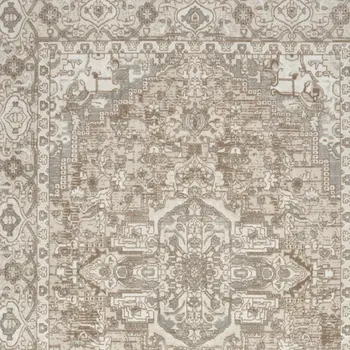 5' X 7' Beige and Ivory Medallion Power Loom Distressed Area Rug