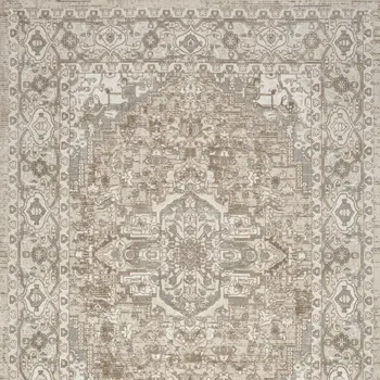 5' X 7' Beige and Ivory Medallion Power Loom Distressed Area Rug