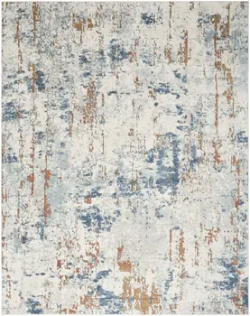 5' X 7' Beige and Blue Abstract Power Loom Area Rug