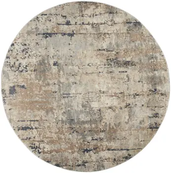 10' Beige and Gray Round Abstract Power Loom Area Rug
