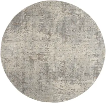 8' Beige and Gray Round Abstract Power Loom Area Rug