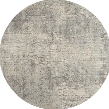 8' Beige and Gray Round Abstract Power Loom Area Rug