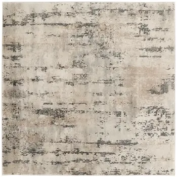 4' Beige and Gray Square Abstract Power Loom Area Rug
