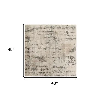 4' Beige and Gray Square Abstract Power Loom Area Rug