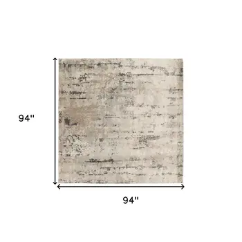 8' Beige and Gray Square Abstract Power Loom Area Rug
