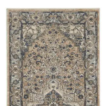 16' Beige And Gray Medallion Distressed Runner Rug