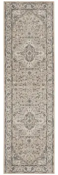 6' Beige And Gray Medallion Distressed Runner Rug